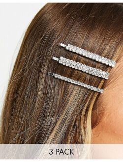 hair clip 3 pack in silver crystal