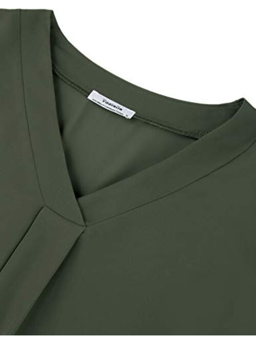 Youtalia Womens 3/4 Cuffed Sleeve Chiffon Printed V Neck Casual Blouse Shirt Tops