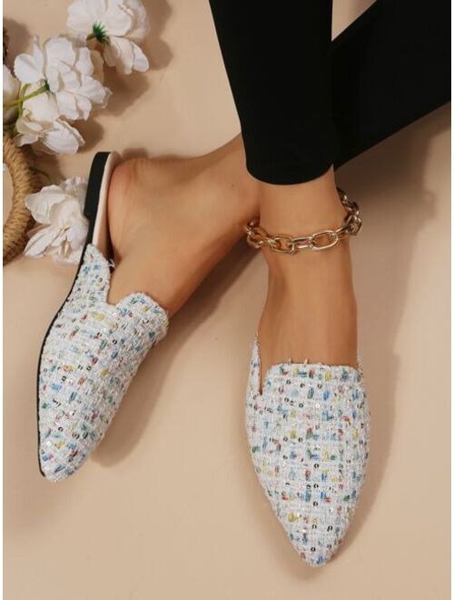 Women Color Block Point Toe Flat Mules Fashion Outdoor Flats