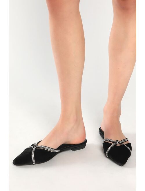 Lulus Hoovery Black Velvet Rhinestone Pointed-Toe Mule Slides