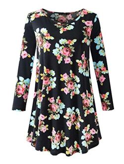 Veranee Women's Plus Size Swing Tunic Top 3/4 Sleeve Floral Flare T-Shirt