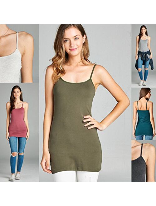 Emmalise Women's Basic Casual Long Camisole Adjustable Strap Cami Layering Top