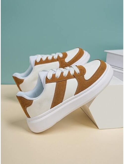 Shein Boys Color Block Skate Shoes, Lace-up Front Sporty Sneakers