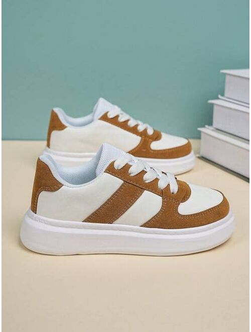 Shein Boys Color Block Skate Shoes, Lace-up Front Sporty Sneakers