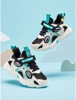 Boys Letter Graphic Hook-and-loop Fastener Comfortable Sporty Chunky Sneakers For Outdoor