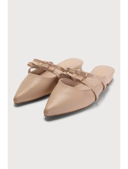 Lyanna White Pointed-Toe Bow Mules