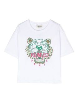 Kids Tiger-motif embroidered T-Shirt
