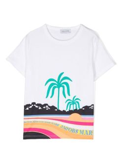 Kids landscape-print round-neck T-shirt