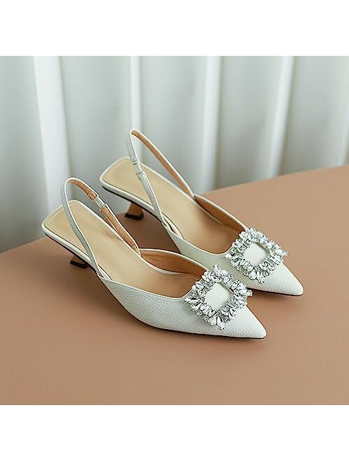 Vertundy Women's Stiletto Pumps Heels Kitten Heel Slingback Sandals Strappy Closed Pointed Toe Mules Backless Rhinestones Dress Shoes for Party Office Date