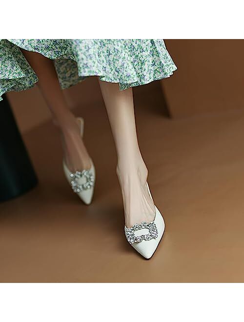 Vertundy Women's Stiletto Pumps Heels Kitten Heel Slingback Sandals Strappy Closed Pointed Toe Mules Backless Rhinestones Dress Shoes for Party Office Date