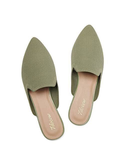 Tilocow Knit Mules for Women Flats Pointed Toe Mesh Ballet Flat Womens Slip On Slides Walking Shoes