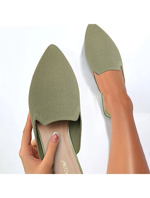 Tilocow Knit Mules for Women Flats Pointed Toe Mesh Ballet Flat Womens Slip On Slides Walking Shoes