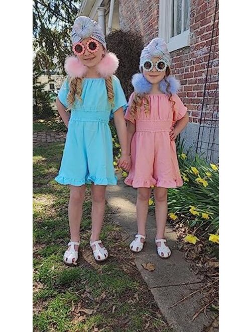 Arshiner Girls Summer Jumpsuits Tie Back Off Shoulder Short Sleeve One Piece Rompers Ruffle Smocked Casual Shorts Outfits