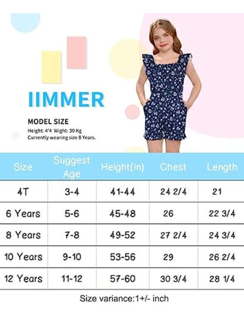 IIMMER Girls Swiss Dot Summer Romper Ruffle Trim Jumpsuit with Pockets 4-12 Years