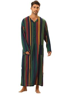 Lars Amadeus Striped Nightshirt for Men's Long Sleeves Button Down Nightgown Henley Shirts with Pockets