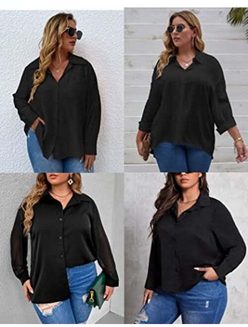 IN'VOLAND Womens Plus Size Button Down Shirt Classic Long Sleeve Button Front Shirt Women Casual Cotton Top Blouse 16-28W
