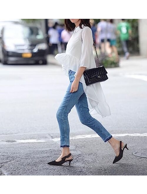 Guayonng Womens Slingback Bow Heels Kitten Low Heel Pumps Pointed Toe Party Wedding Dress Shoes