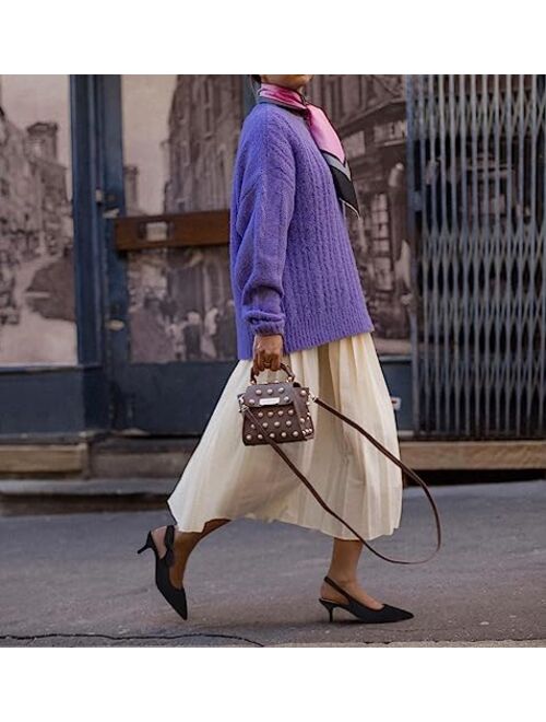 Guayonng Womens Slingback Bow Heels Kitten Low Heel Pumps Pointed Toe Party Wedding Dress Shoes