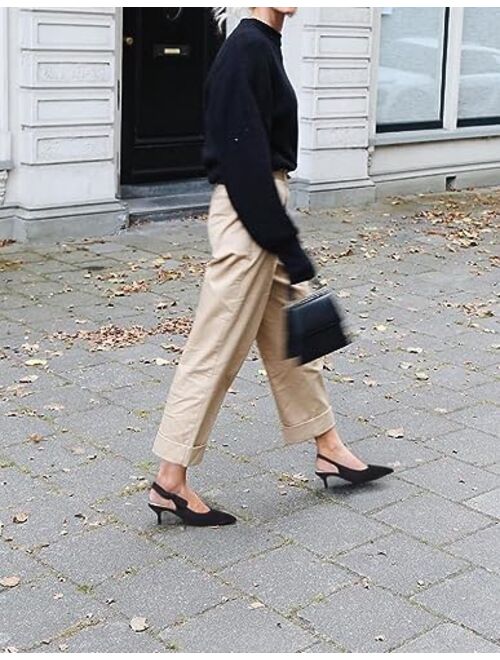 Guayonng Womens Slingback Bow Heels Kitten Low Heel Pumps Pointed Toe Party Wedding Dress Shoes