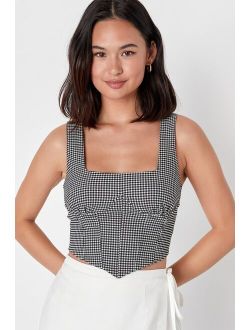 Sultry Refinement Black and White Gingham Bustier Crop Top