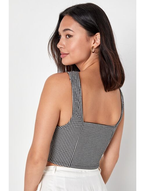 Lulus Sultry Refinement Black and White Gingham Bustier Crop Top