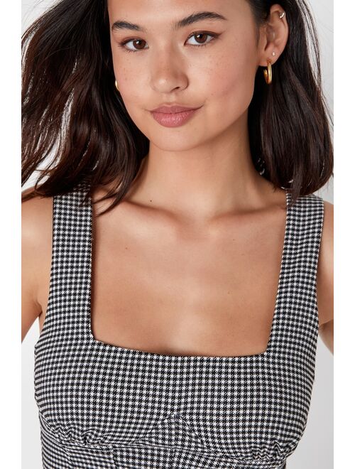 Lulus Sultry Refinement Black and White Gingham Bustier Crop Top