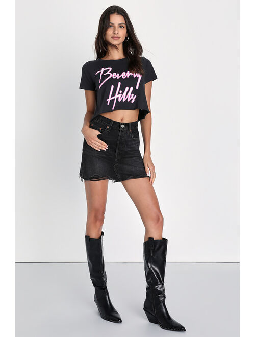 Prince Peter Beverly Hills Black Short Sleeve Distressed Cropped Tee