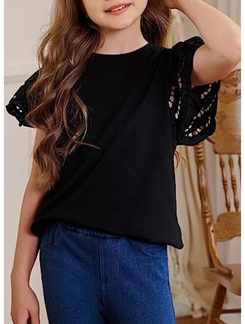 Dokotoo Kids Girls Summer Shirts Crewneck Ruffled Short Sleeve Blouse Tops Size 6-13 Years