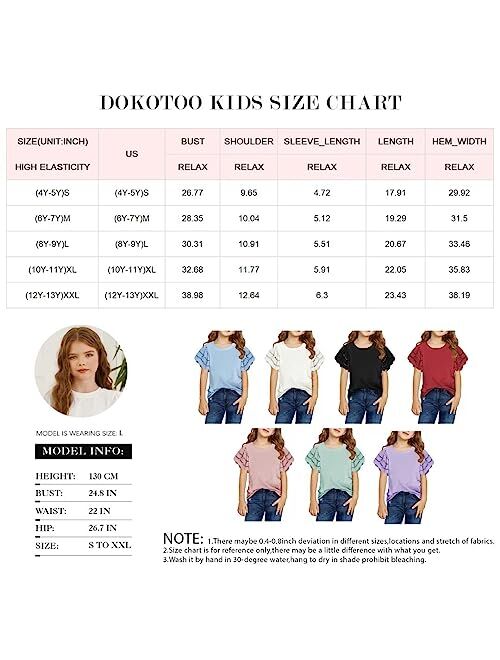 Dokotoo Kids Girls Summer Shirts Crewneck Ruffled Short Sleeve Blouse Tops Size 6-13 Years