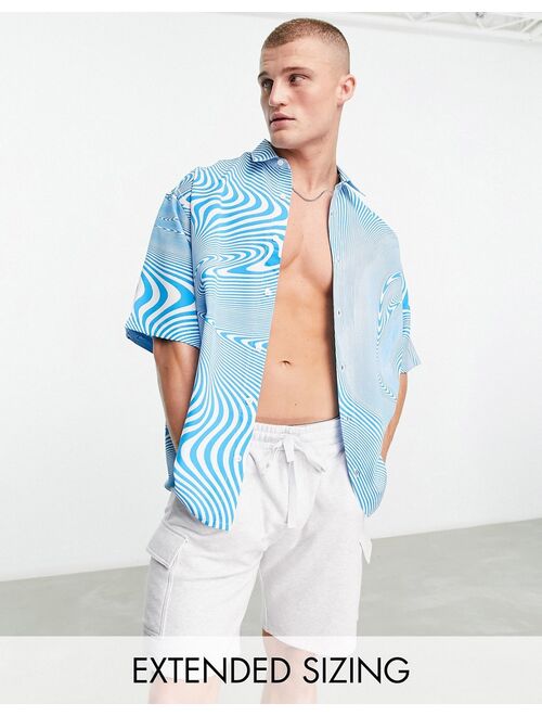 ASOS DESIGN boxy oversized shirt in blue swirl print