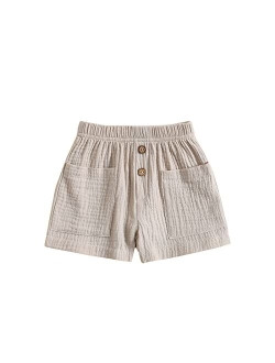 Kuriozud Toddler Casual Shorts Solid Color Elastic Short Pants with Pockets for Infant Newborn Boys Girls Summer Clothes