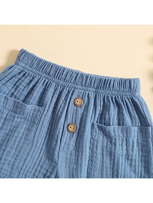 Kuriozud Toddler Casual Shorts Solid Color Elastic Short Pants with Pockets for Infant Newborn Boys Girls Summer Clothes