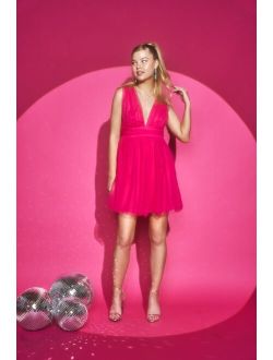 Heavenly Hues Hot Pink Tulle Sleeveless Mini Dress