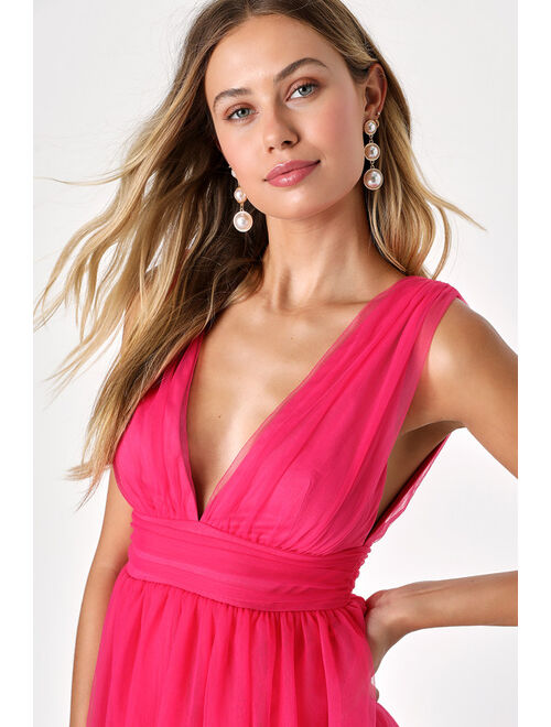 Lulus Heavenly Hues Hot Pink Tulle Sleeveless Mini Dress
