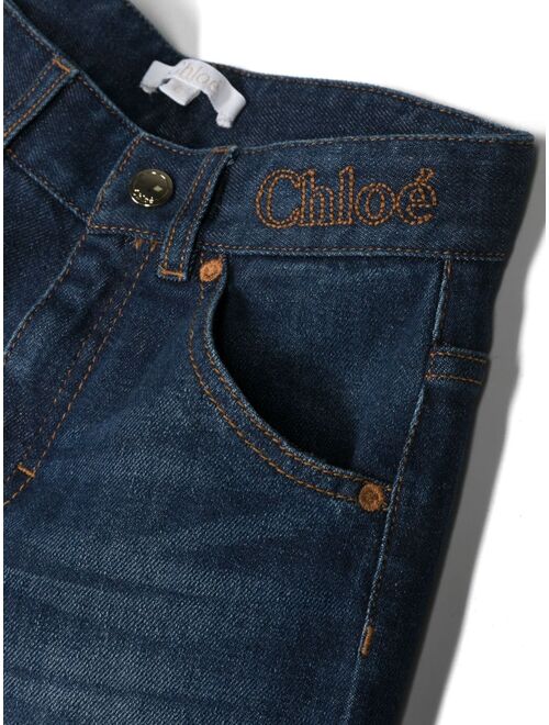 Chloe Kids logo-embroidered flared jeans