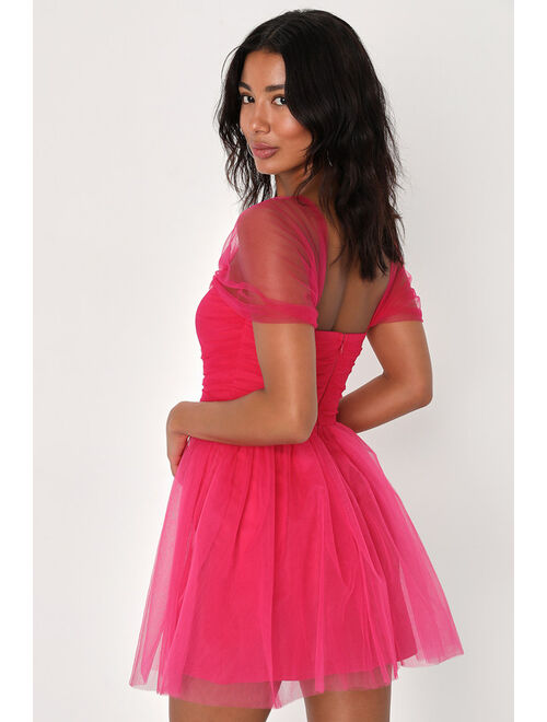 Lulus Effortlessly Remarkable Pink Tulle Off-the-Shoulder Mini Dress