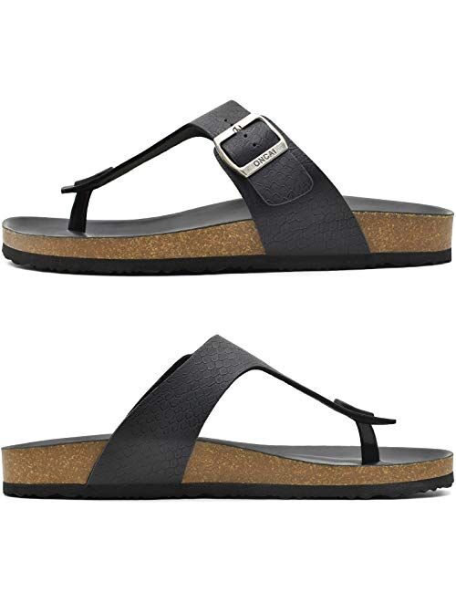 ONCAI Mens Flip Flops,Arch Support Summer Beach Cork Footbed Sandals With Rubber Soles