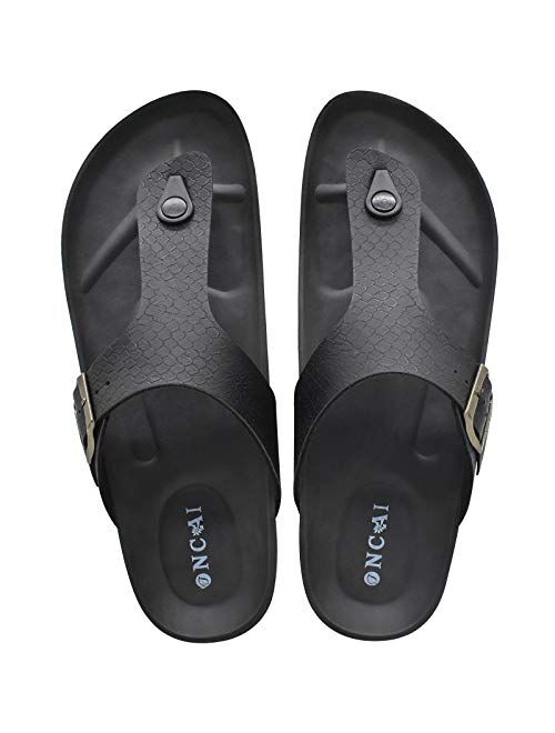 ONCAI Mens Flip Flops,Arch Support Summer Beach Cork Footbed Sandals With Rubber Soles