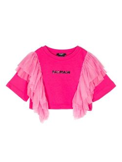 Kids logo-print cropped top