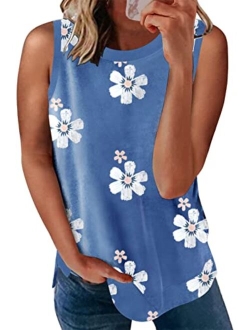 Biucly SHEWIN Womens Summer Crewneck Tank Top Casual Loose Sleeveless Tops Shirts