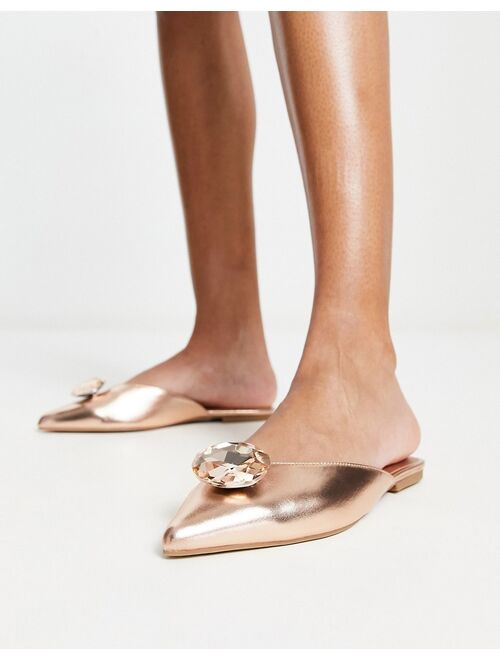 ASOS DESIGN Las Vegas embellished ballet mules in gold