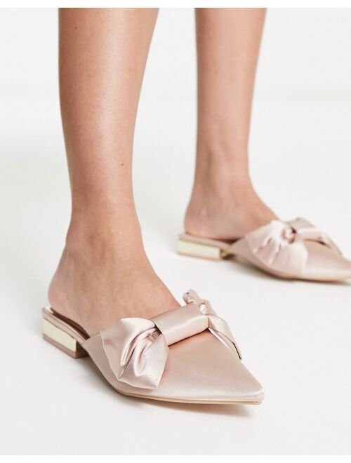 Be Mine Bridal Alezae bow front backless slippers in blush