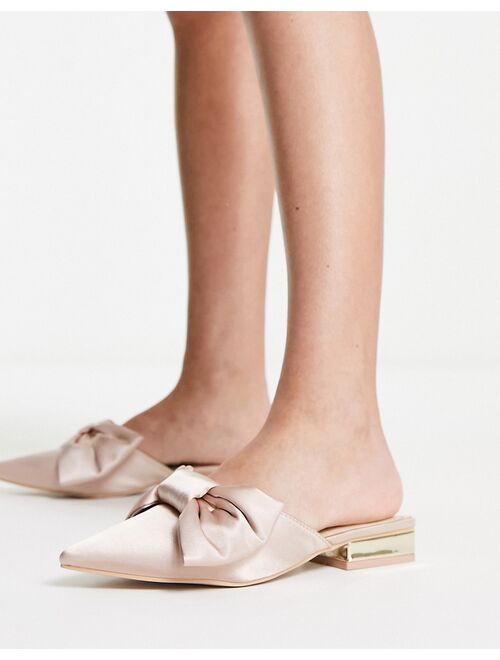 Be Mine Bridal Alezae bow front backless slippers in blush
