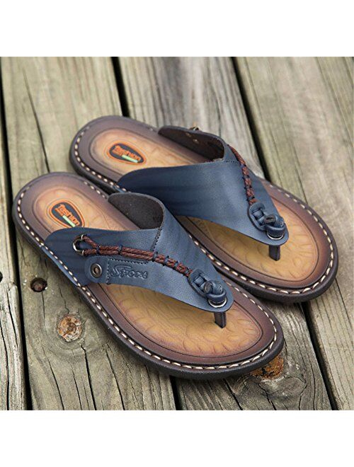 IGxx Sandals for Men Classic Leather Anti-skidding Flip-Flops Slippers Outdoor