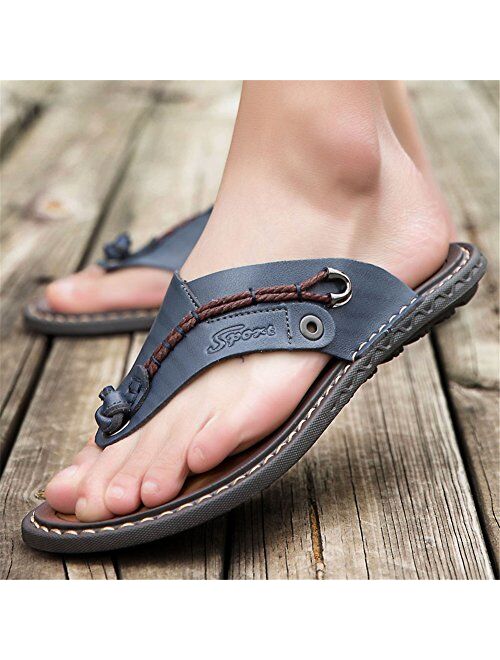 IGxx Sandals for Men Classic Leather Anti-skidding Flip-Flops Slippers Outdoor