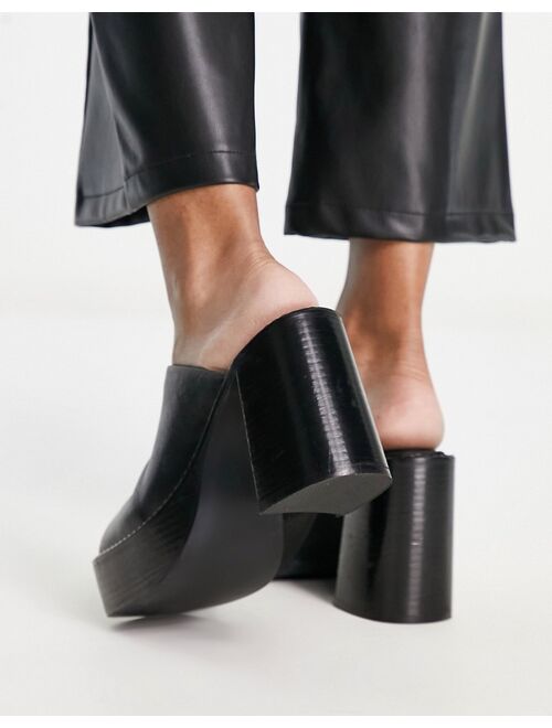 ASOS DESIGN Pierre premium leather chunky heeled mules in black