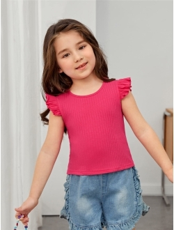 Toddler Girl's Ribbed Ruffle Trim Round Neck Casual Summer Cute Tank Top