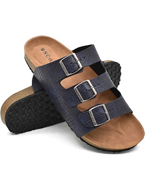 ONCAI Men's Sandals, Summer Beach Slides with Adjustable Buckle Strap and Soft Cushion Cork Rubber Sole Size 7-13