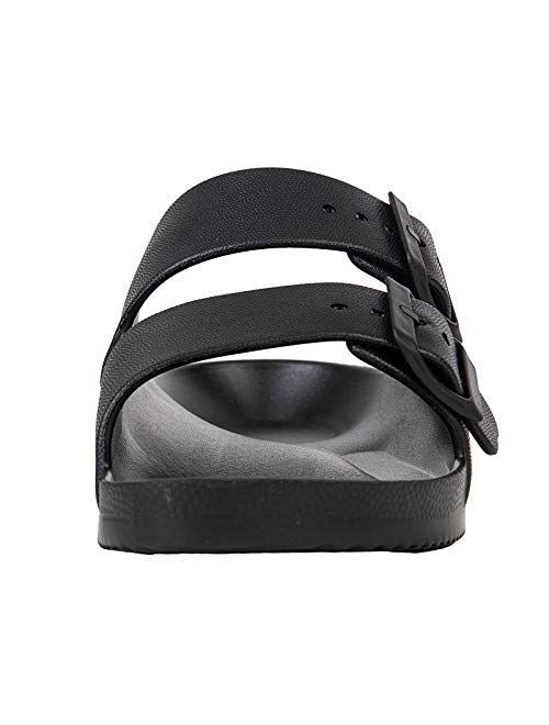 Amyneo Unisex Slides Sandals Men's Women's Adjustable Double Buckle Lightweight EVA Comfort Footbed Flat Slip on Sandal with Arch Support