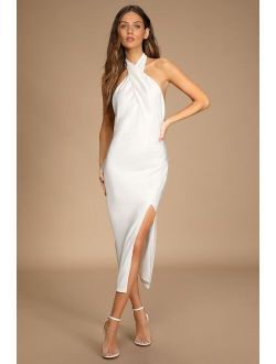 Beyond Classy White Satin Halter Midi Dress